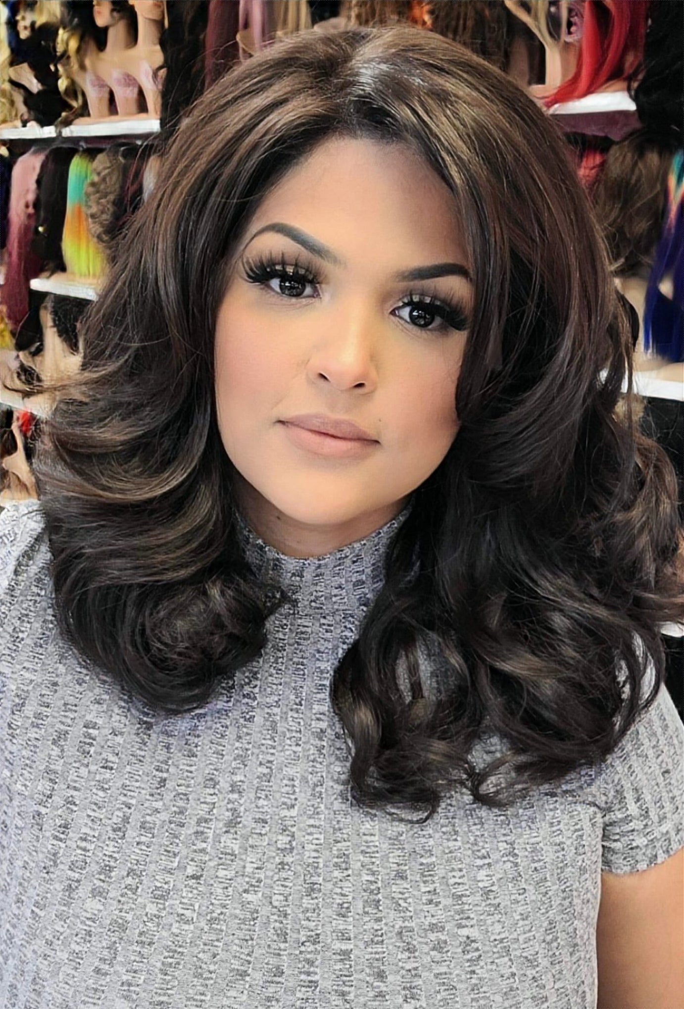 #79 Helen - 13x4 Free Part Lace Front Wig - Color Dark Brown 16in - The Pink Makeup Box