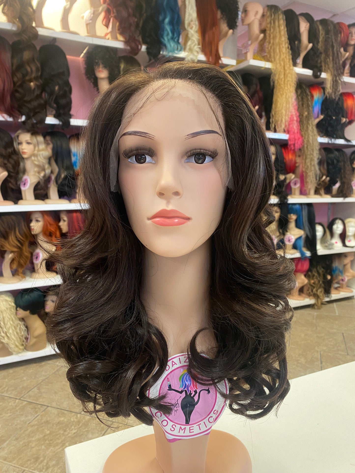 #79 Helen - 13x4 Free Part Lace Front Wig - Color Dark Brown 16in - The Pink Makeup Box