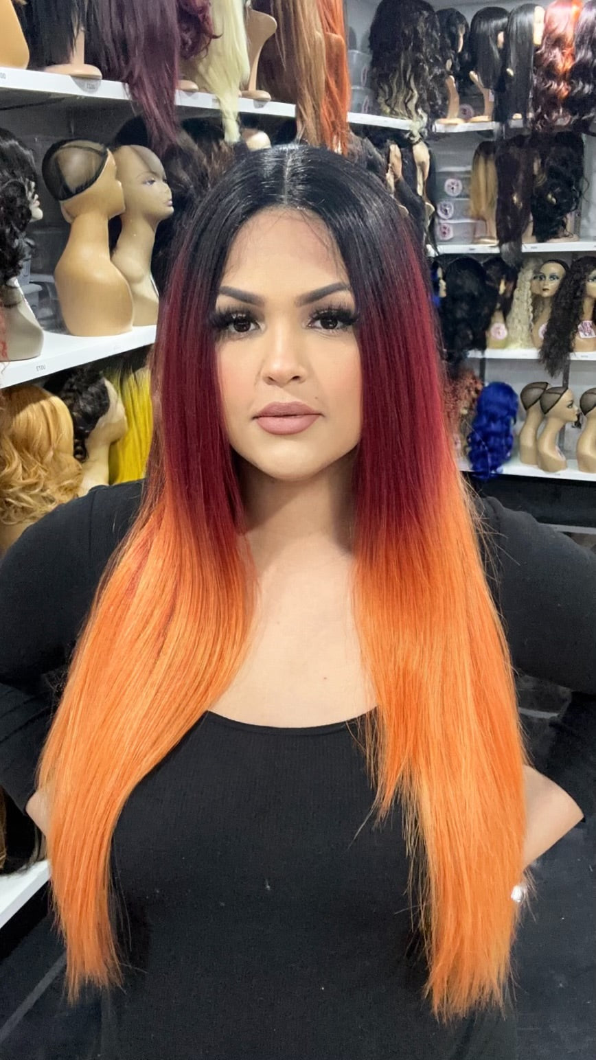 #26 Pamela - Deep Middle Part Lace Front Wig - Color 1B/Red.Orange 26in - The Pink Makeup Box