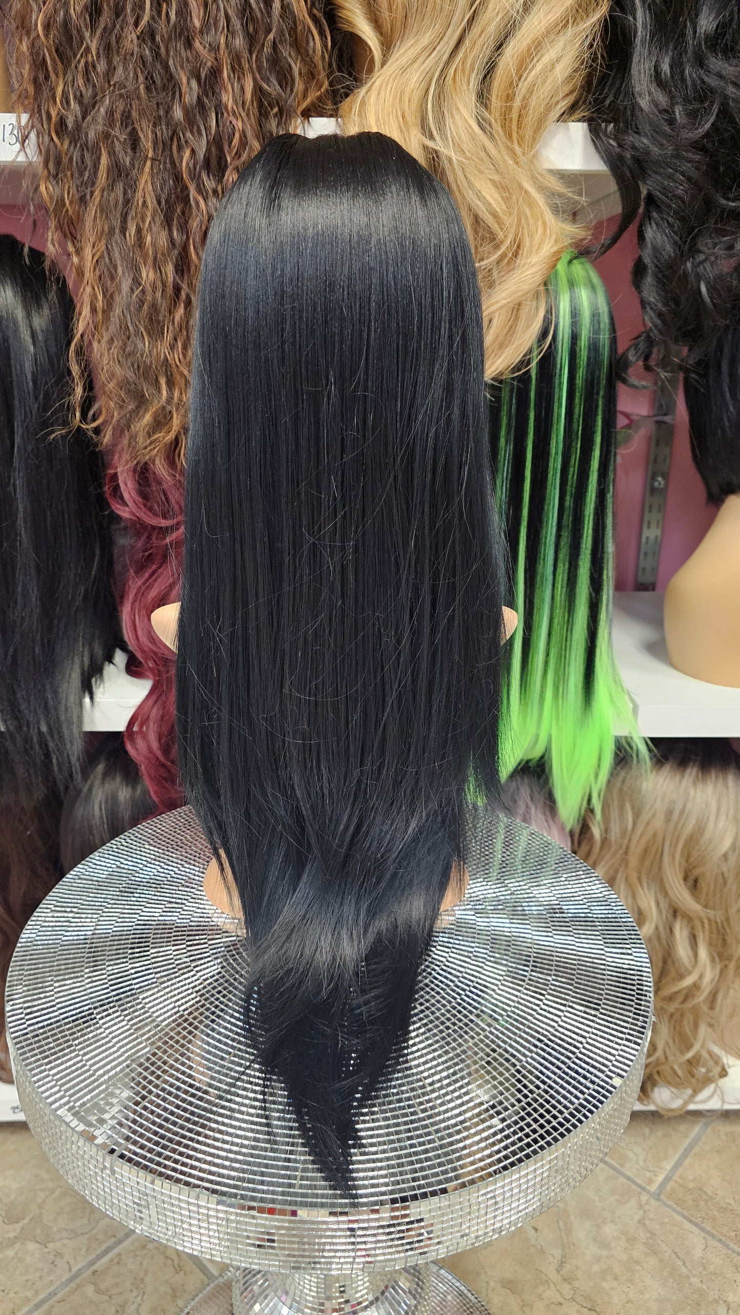 #66 Ivy-Middle Part No Lace Front Wig Human Hair Blend - Color Black 28in - The Pink Makeup Box