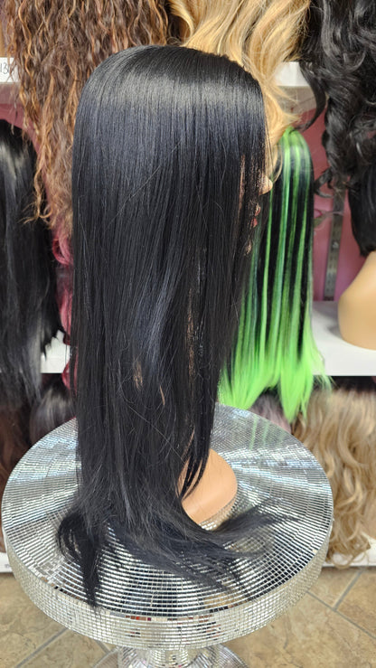 #66 Ivy-Middle Part No Lace Front Wig Human Hair Blend - Color Black 28in - The Pink Makeup Box