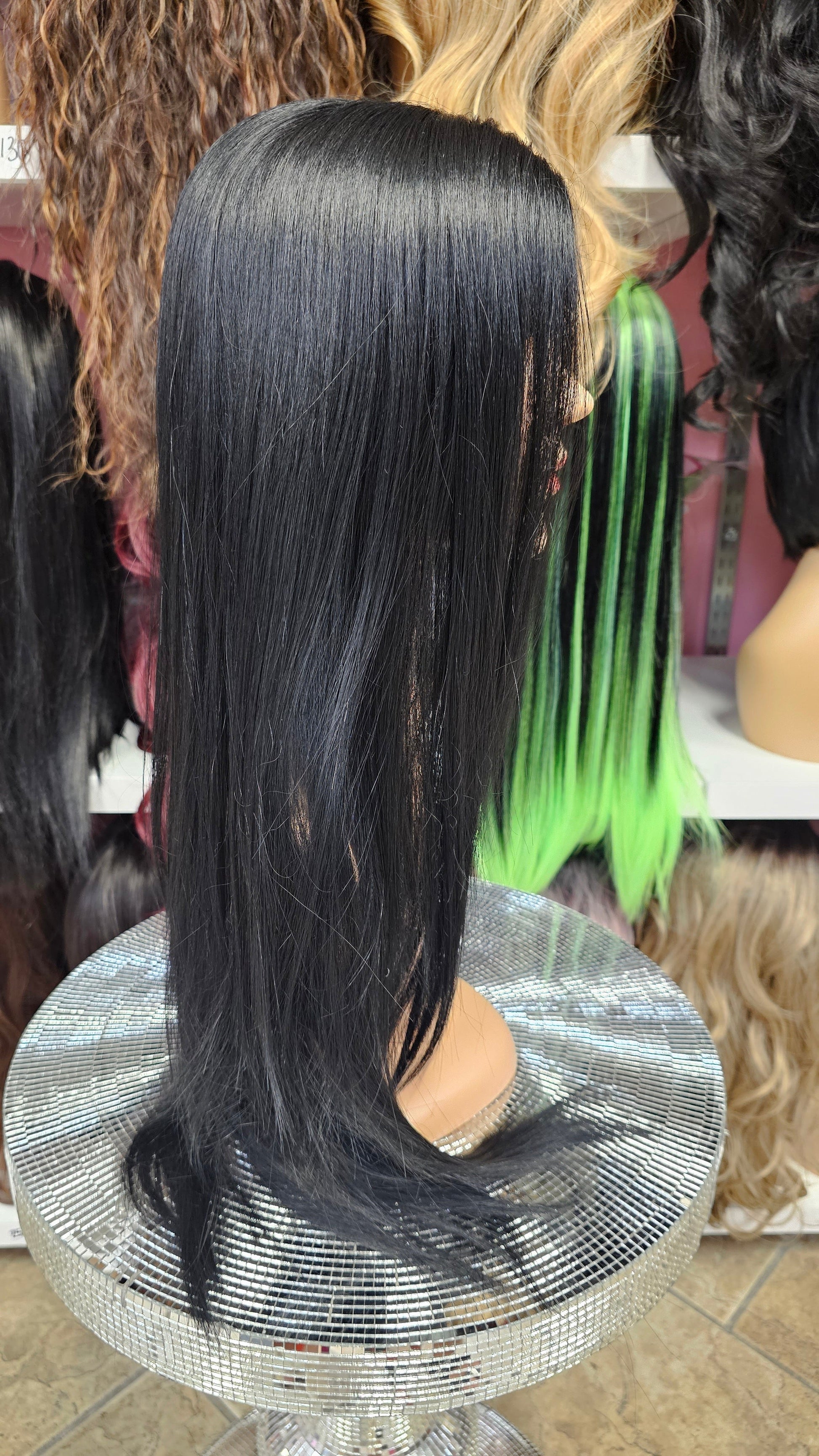 #66 Ivy-Middle Part No Lace Front Wig Human Hair Blend - Color Black 28in - The Pink Makeup Box