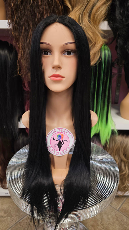 #66 Ivy-Middle Part No Lace Front Wig Human Hair Blend - Color Black 28in - The Pink Makeup Box