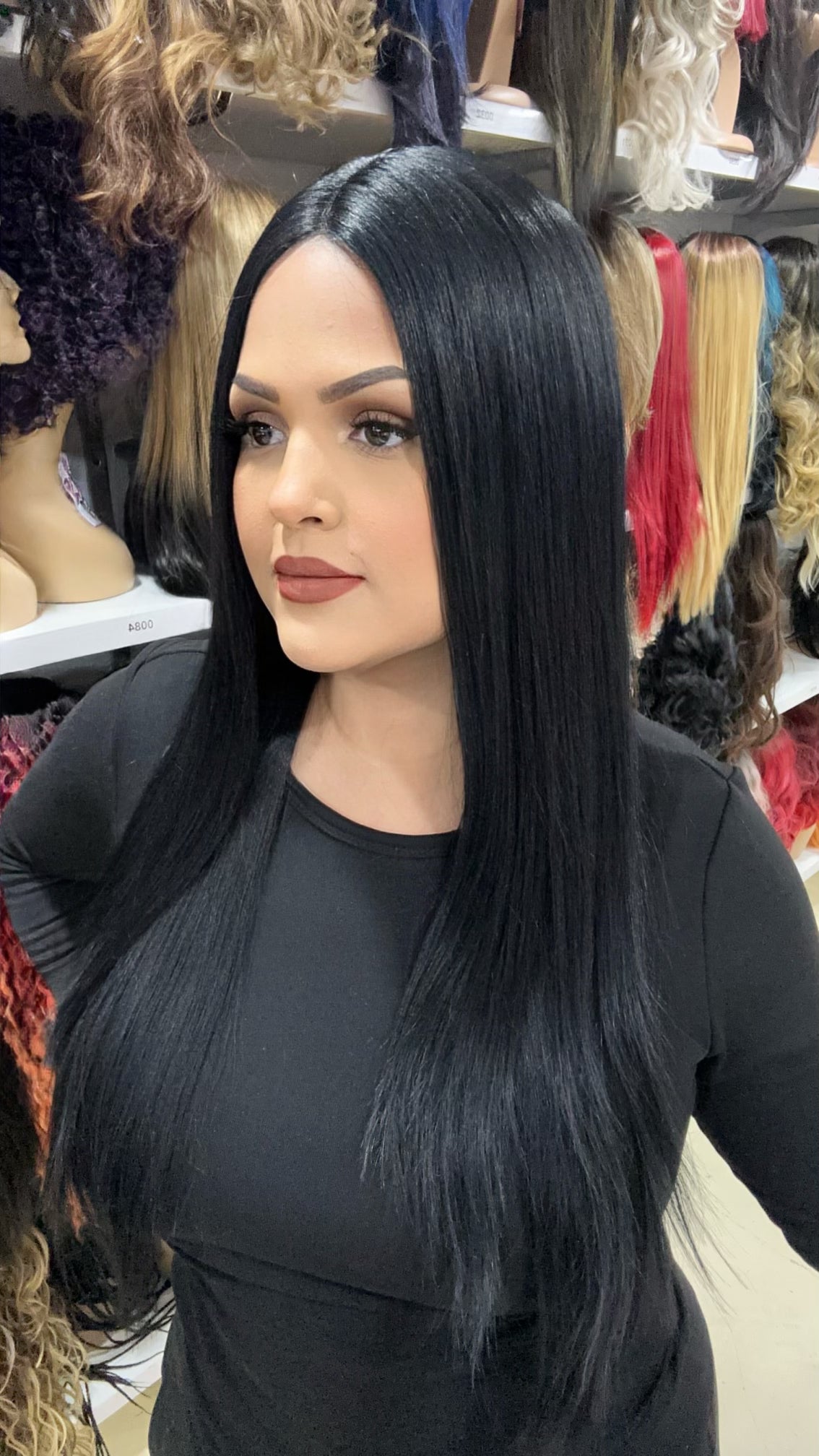 #66 Ivy-Middle Part No Lace Front Wig Human Hair Blend - Color Black 28in - The Pink Makeup Box