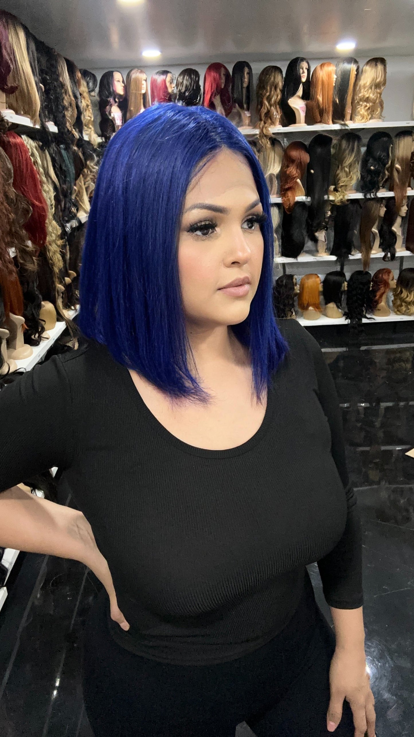 #54 Carrie - 100% Human Hair Wig - BLUE 12in