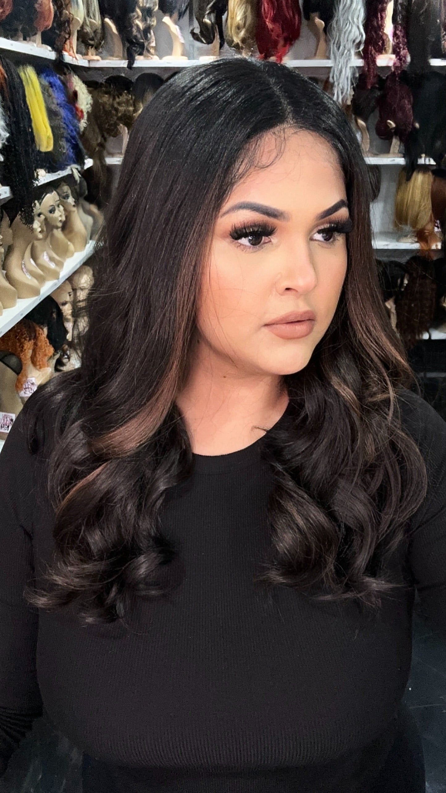 #46 Jen - Middle Parting Lace Front Wig - Brown. Highlights 18in