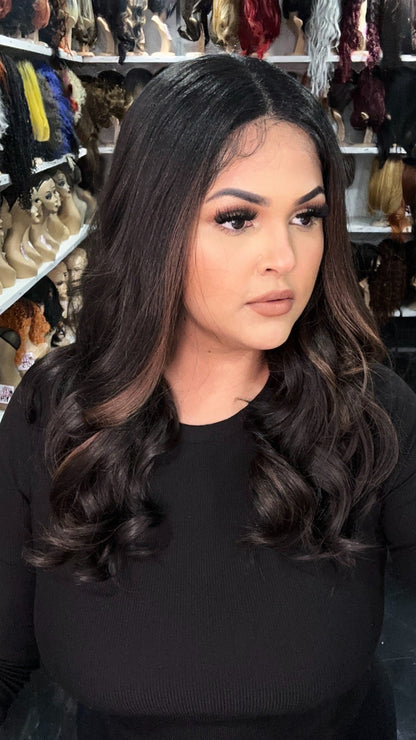 #46 Jen - Middle Parting Lace Front Wig - Brown. Highlights 18in