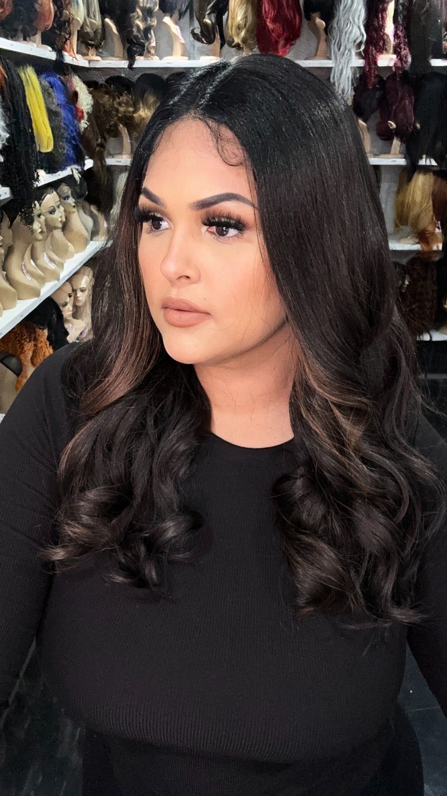 #46 Jen - Middle Parting Lace Front Wig - Brown. Highlights 18in