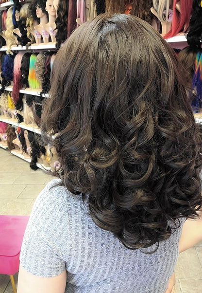 #79 Helen - 13x4 Free Part Lace Front Wig - Color Dark Brown 16in - The Pink Makeup Box